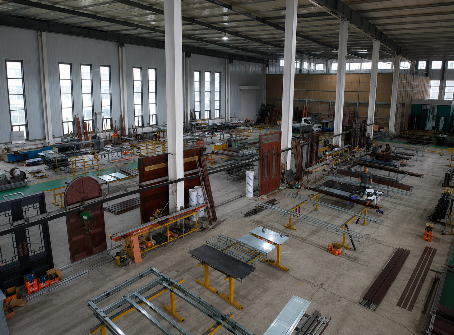 A wide view of the SHYDOOR architectural metalwork production floor